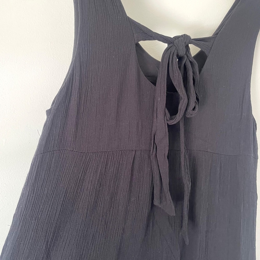 Black Gauze Tie Back Midi Dress Small Crochet Lace Trim Boho Cottage Witchy - Picture 3 of 9